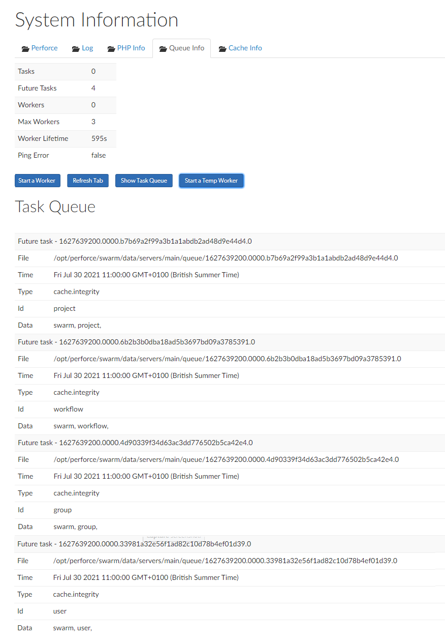 System information, Show Queues