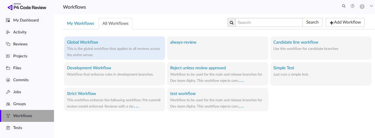 Image of the Workflows Page