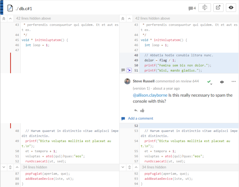 Image of a Swarm review side-by-side diff